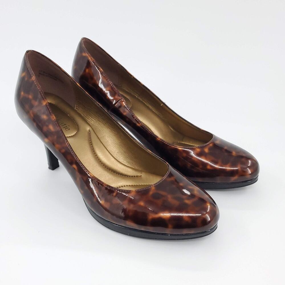 Kelly & Katie Pump Womens 9 Shiny Brown Leopard Print Slip On Stiletto Heel